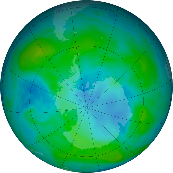 Antarctic ozone map for 20 February 1985